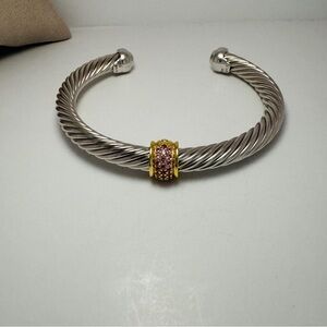 David Yurman Silver Bracelet with Gold and Pink Accents